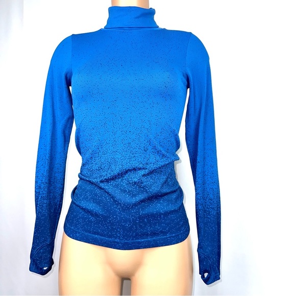 Athleta Women’s XS Blue Long Sleeve Ribbed Seamless Activewear Top Turtleneck - Picture 6 of 10